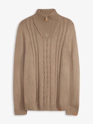 Sweter ze wzorem w warkocze BonPrix brązowy