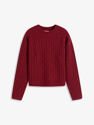 Sweter ze wzorem warkoczowym BonPrix czerwony