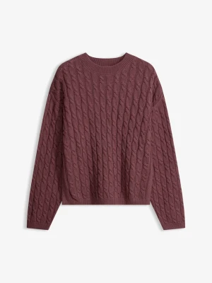 Sweter ze wzorem warkoczowym BonPrix fioletowy