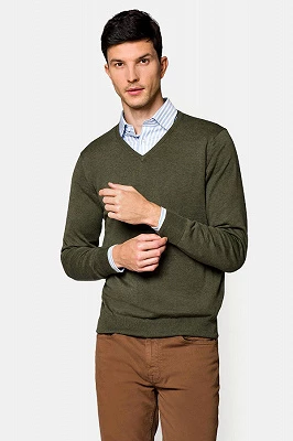 Sweter Zielony Bawełniany w Serek Robin Lancerto