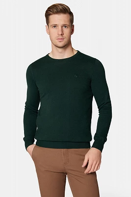 Sweter Zielony z Bawełną Gładki Morey Lancerto