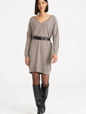 Swetrowa sukienka z dekoltem w serek, beżowa Greenpoint