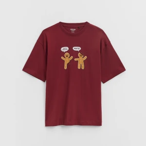 Świąteczna bordowa koszulka z nadrukiem pierniczków House