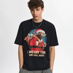 Świąteczna czarna koszulka z nadrukiem Baby Yody Star Wars House