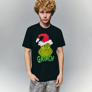 Świąteczna czarna koszulka z nadrukiem Grinch'a House
