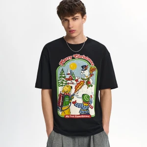 Świąteczna czarna koszulka z nadrukiem Steven Rhodes My First Flamethrower House