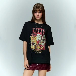 Świąteczna koszulka z nadrukiem Kitty Xmas Crew czarna House