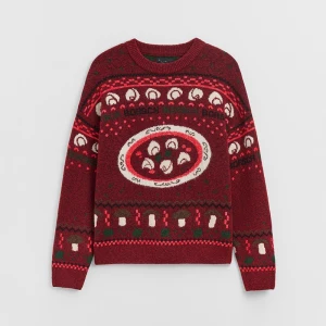 Świąteczny bordowy sweter z motywem barszczu z uszkami House