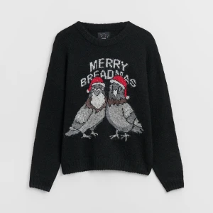 Świąteczny sweter z motywem gołębi czarny House