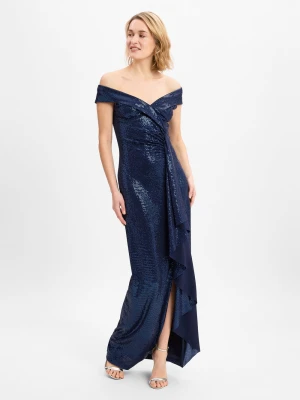 Swing Damska sukienka wieczorowa Kobiety Sztuczne włókno niebieski jednolity,