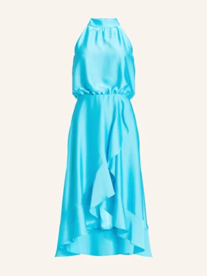 Swing Sukienka Koktajlowa Z Satyny Z Wolantami blau