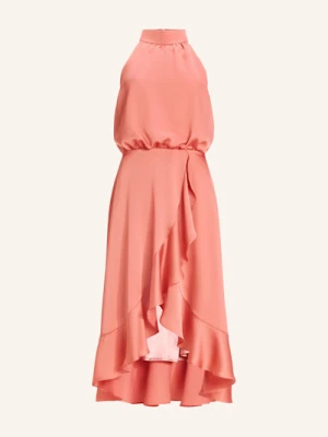 Swing Sukienka Koktajlowa Z Satyny Z Wolantami rot