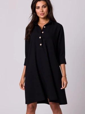 Swobodna sukienka z kołnierzykiem guzikami i kieszeniami ecru BeWear