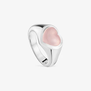 Sygnet Bold Motif Ze Srebra, Z Motywem Serca Z Różowego Chalcedonu - Tous Rozmiar