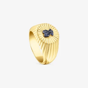 Sygnet Srebro Vermeil Z Misiem Z Iolitu Iris Motif - Tous