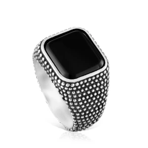 Sygnet Z Postarzanego Srebra Z Onyksem Tous Man - Tous Rozmiar