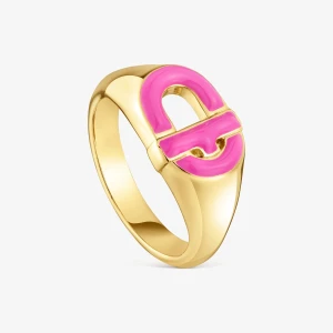 Sygnet Ze Srebra Tous Manifesto, Pozłacany 18-Karatowym Złotem Oraz Powlekany Emalią W Kolorze Fuksji - Tous