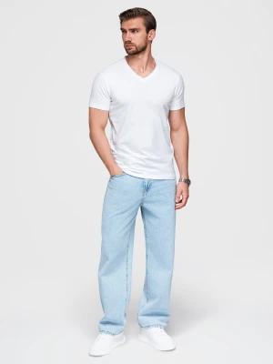 Sygnowany męski t-shirt V-neck z elastanem – biały V1 - Rozmiar: S Ombre Clothing