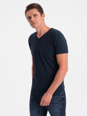 Zdjęcie produktu Sygnowany t-shirt męski V-neck z elastanem – granatowy V2 Ombre Clothing