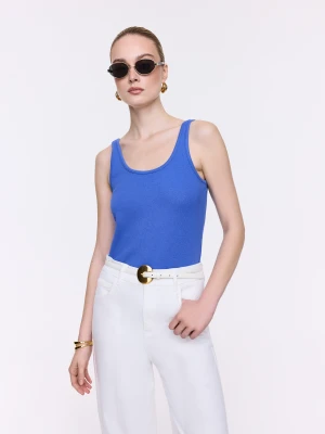 Szafirowy top z bawełny w prążek TARANKO