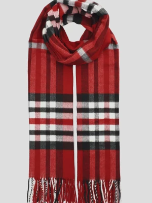 Szal Czerwony w Szeroką Kratę Tartan Unisex Lancerto