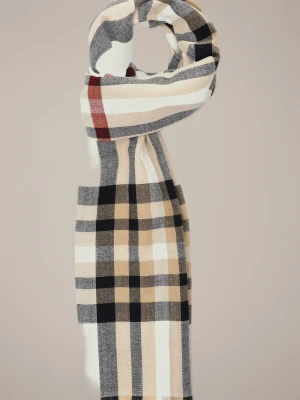 Szal Kremowy w Czarną Kratę Damski Lancerto