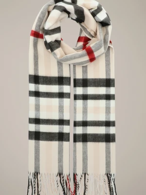 Szal Kremowy w Szeroką Kratę Tartan Unisex Lancerto