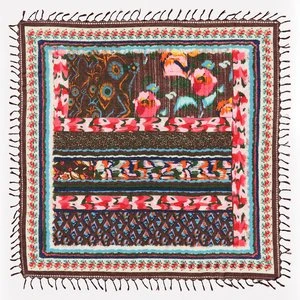 Szal patchwork kwiaty ikat bordowy BIMBA Y LOLA