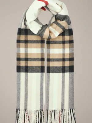 Szal Szaro-Beżowy w Kratę Tartan Unisex Lancerto