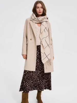 Szal w kratę z frędzlami beżowy Moodo