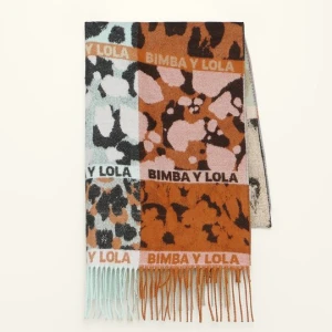 Szal w paski animal print z logo w kolorze palonej pomarańczy BIMBA Y LOLA