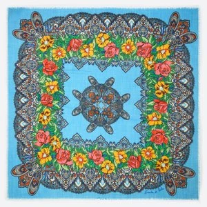 Szal wełna paisley i kwiaty niebieski BIMBA Y LOLA