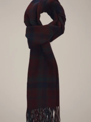 Szal Wełniany Bordowo-Granatowy w Kratę Lancerto
