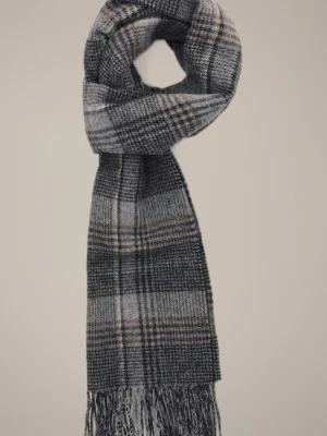 Szal Wełniany Szary w Kratę Unisex Lancerto