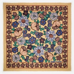 Szal wełny kwiaty styl mozaiki camel BIMBA Y LOLA