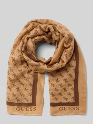 Szal z detalem z logo na całej powierzchni model 'Katya' Guess Camel