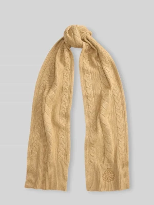Szal z imitacją dzianiny o ściegu warkoczowym z mieszanki wełny Lauren Ralph Lauren Camel