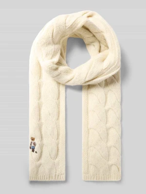 Szal z haftem zimowego niedźwiedzia Polo Ralph Lauren Złamany biały