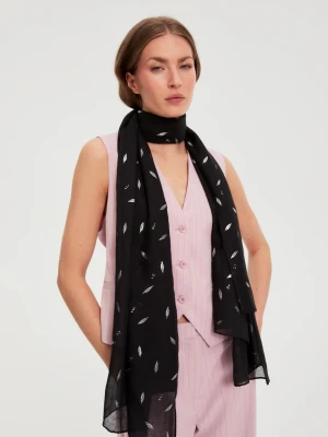 Szal z metalicznym nadrukiem czarny Moodo