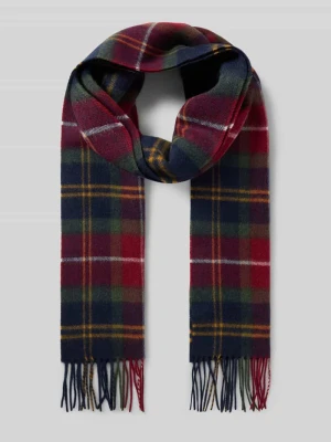 Szal z mieszanki wełny i kaszmiru z wzorem tartan i frędzlami Barbour Ciemnoczerwony