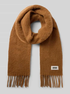 Szal z mieszanki wełny z alpaki z frędzlami model 'ELURA' Drykorn Camel