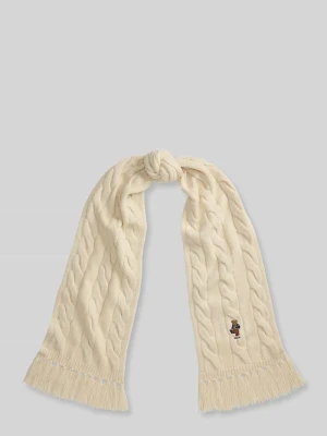 Szal z mieszanki wełny z motywem polo bear Polo Ralph Lauren Złamany biały