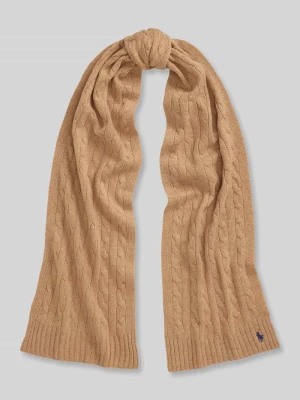 Szal z mieszanki żywej wełny i kaszmiru z wyhaftowanym logo Polo Ralph Lauren Camel