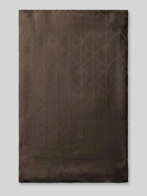 Szal z modalu z nadrukiem z logo na całej powierzchni Calvin Klein Ciemnobrązowy
