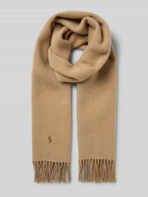Szal z wełny z wyhaftowanym logo i frędzlami Polo Ralph Lauren