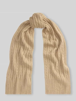 Szal z wyhaftowanym logo Lauren Ralph Lauren Camel
