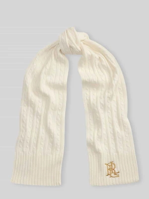 Szal z wyhaftowanym logo Lauren Ralph Lauren Złamany biały