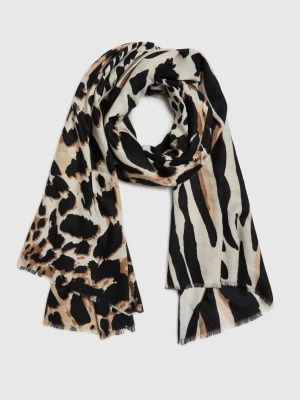 Szal ze zwierzęcym printem beżowy Moodo