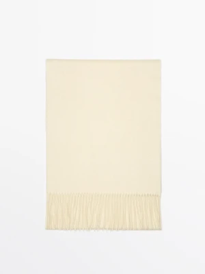 Szalik Dzianinowy Z Frędzlami, 100% Kaszmir - Waniliowy - Massimo Dutti - Female