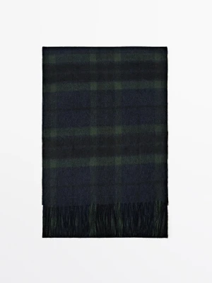 Szalik W Kratę Ze 100% Kaszmiru - Granatowy - Massimo Dutti - Male